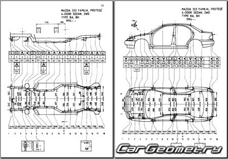 Mazda Familia (BH) 1994-1996 (RH Japanese market) Body dimensions