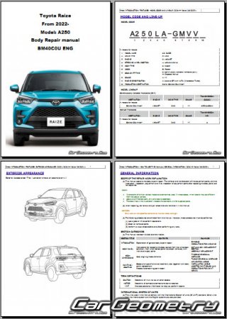   Toyota Raize (A250) 2022-2028 Body Repair Manual