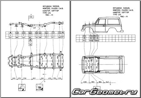 Mitsubishi Pajero 1982-1990 (RH Japanese market) Body dimensions