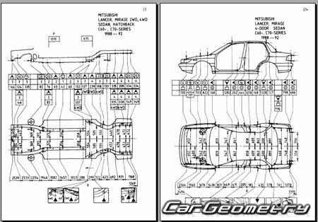 Mitsubishi Lancer & Mirage 1988-1991 (RH Japanese market) Body dimensions