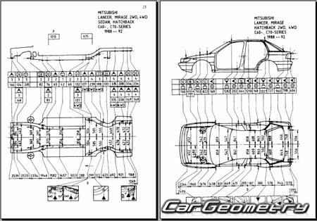 Mitsubishi Lancer & Mirage 1988-1991 (RH Japanese market) Body dimensions