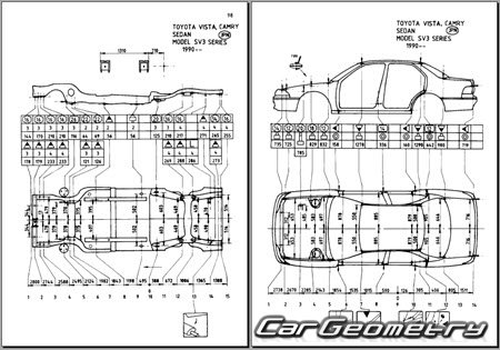 Toyota Camry & Vista (V30) 1990-1994 (RH Japanese market) Body dimensions