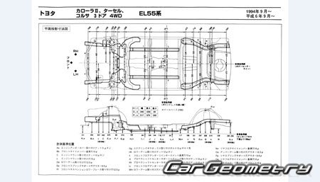 Toyota Corsa & Corolla II & Tercel (EL50) 1994-1999 (RH Japanese market) Body dimensions