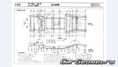 Toyota Corsa & Corolla II & Tercel (EL50) 1994-1999 (RH Japanese market) Body dimensions