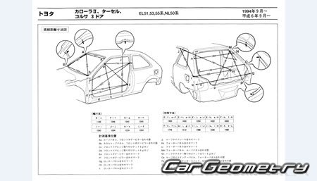 Toyota Corsa & Corolla II & Tercel (EL50) 1994-1999 (RH Japanese market) Body dimensions