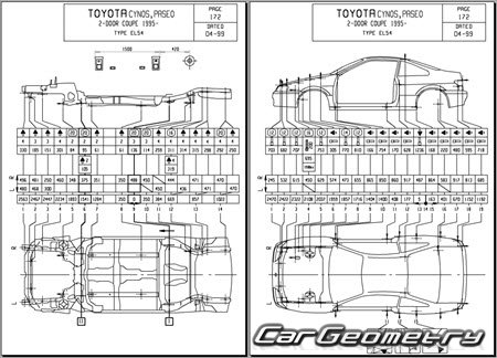 Toyota Cynos (EL52 EL54) 1996-1999 (RH Japanese market) Body dimensions