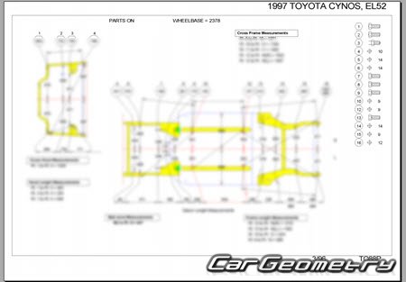 Toyota Cynos (EL52 EL54) 1996-1999 (RH Japanese market) Body dimensions