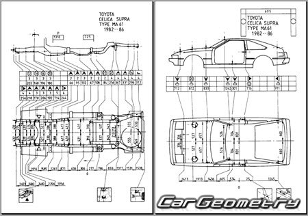 Toyota Celica XX (GA61 MA61 MA63) 1981-1985 (RH Japanese market) Body dimensions