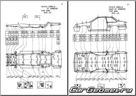 Toyota Corolla Levin & Sprinter Trueno 1983-1987 (RH Japanese market) Body dimensions