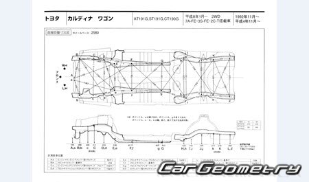 Toyota Caldina Wagon (T19#G) 19921997 (RH Japanese market) Body dimensions