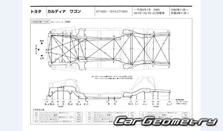 Toyota Caldina Wagon (T19#G) 19921997 (RH Japanese market) Body dimensions