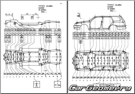 Toyota Caldina Wagon (T19#G) 19921997 (RH Japanese market) Body dimensions