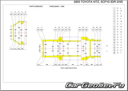 Toyota Vitz (SCP10 NCP10 NCP15) 1999-2005 (RH Japanese market) Body dimensions