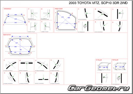 Toyota Vitz (SCP10 NCP10 NCP15) 1999-2005 (RH Japanese market) Body dimensions