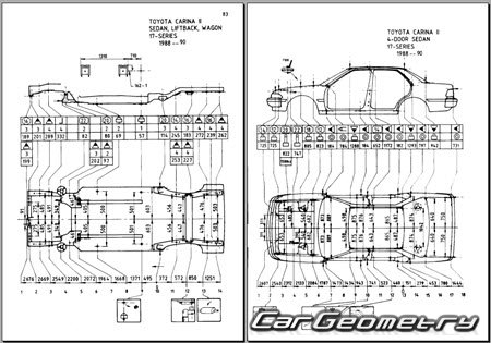 Toyota Carina & Corona (T170) 1988-1992 (RH Japanese market) Body dimensions