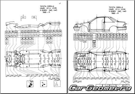 Toyota Corolla Levin & Sprinter Trueno 1987-1991 (RH Japanese market) Body dimensions