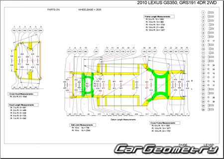 Lexus GS350 GS430 GS460 2005-2012 (RH Japanese market) Body dimensions