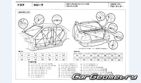 Toyota Corolla & Sprinter (E110) 1995-2000 (RH Japanese market) Body dimensions