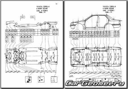 Toyota Corolla & Sprinter (E90) 1987-1991 (RH Japanese market) Body dimensions