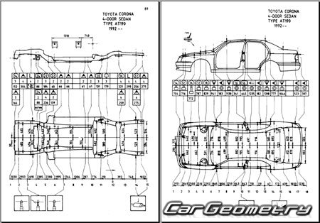 Toyota Carina & Corona (T190) 1992-1996 (RH Japanese market) Body dimensions