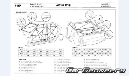 Toyota Corolla Ceres & Sprinter Marino 1992-1998 (RH Japanese market) Body dimensions