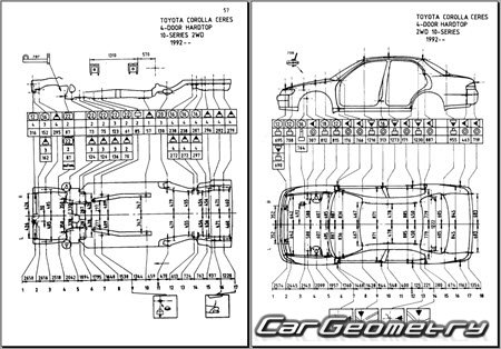 Toyota Corolla Ceres & Sprinter Marino 1992-1998 (RH Japanese market) Body dimensions