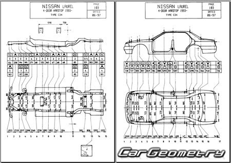 Nissan Laurel (C34) 1993-1997 (RH Japanese market) Body dimensions