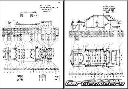 Nissan Sunny & Laurel Spirit (B12) 1985-1989 (RH Japanese market) Body dimensions