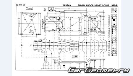 Nissan Sunny & Laurel Spirit (B12) 1985-1989 (RH Japanese market) Body dimensions