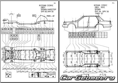 Nissan Cedric & Gloria (Y30) 1983-1987 (RH Japanese market) Body dimensions