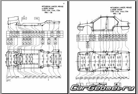 Mitsubishi Lancer & Mirage 1983-1988 (RH Japanese market) Body dimensions