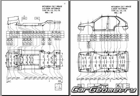 Mitsubishi Lancer & Mirage 1983-1988 (RH Japanese market) Body dimensions