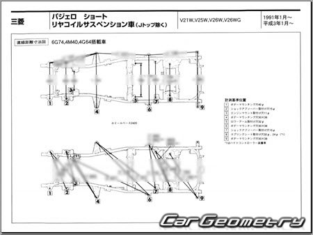 Mitsubishi Pajero II (3DR) 1991-1999 (RH Japanese market) Body dimensions