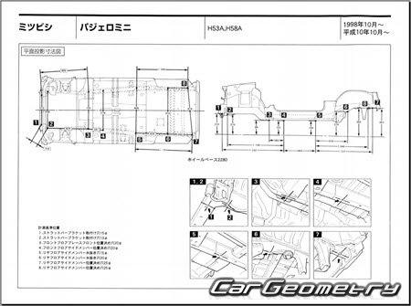 Mitsubishi Pajero MINI (H58A H53A) 1998-2012 (RH Japanese market) Body dimensions