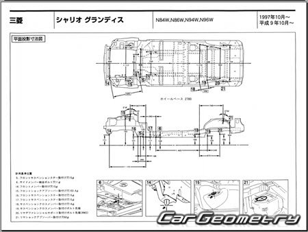 Mitsubishi Chariot Grandis 1997-2003 (RH Japanese market) Body dimensions