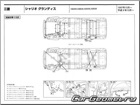 Mitsubishi Chariot Grandis 1997-2003 (RH Japanese market) Body dimensions