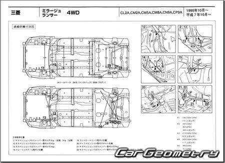 Mitsubishi Lancer & Mirage 1995-2000 (RH Japanese market) Body dimensions