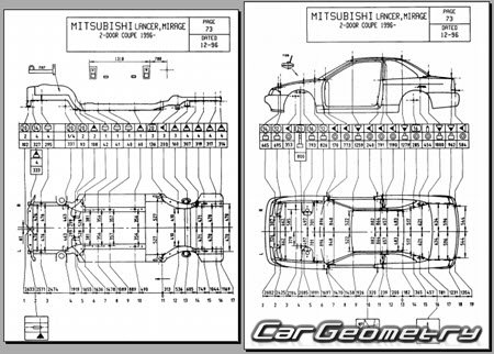 Mitsubishi Lancer & Mirage 1995-2000 (RH Japanese market) Body dimensions