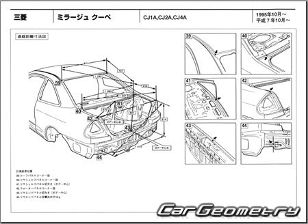 Mitsubishi Lancer & Mirage 1995-2000 (RH Japanese market) Body dimensions