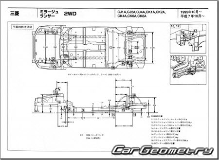 Mitsubishi Lancer & Mirage 1995-2000 (RH Japanese market) Body dimensions