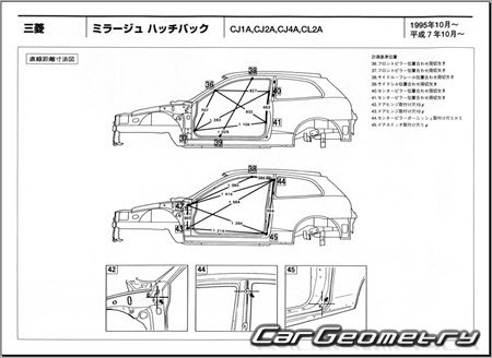 Mitsubishi Lancer & Mirage 1995-2000 (RH Japanese market) Body dimensions