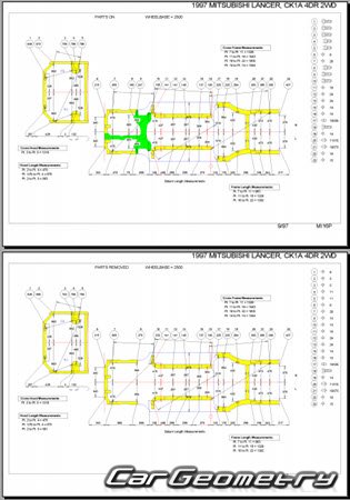 Mitsubishi Lancer & Mirage 1995-2000 (RH Japanese market) Body dimensions