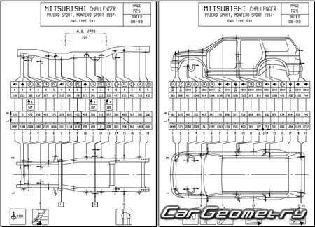 Mitsubishi Challenger 1996-2001 (RH Japanese market) Body dimensions