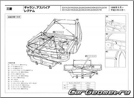 Mitsubishi Aspire & Galant (EA# EC#) 1996-2003 (RH Japanese market) Body dimensions