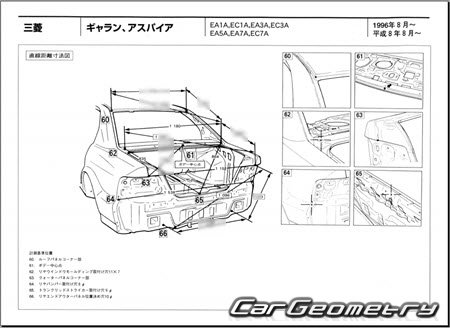 Mitsubishi Aspire & Galant (EA# EC#) 1996-2003 (RH Japanese market) Body dimensions