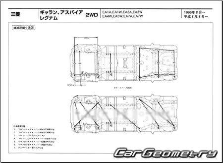 Mitsubishi Aspire & Galant (EA# EC#) 1996-2003 (RH Japanese market) Body dimensions