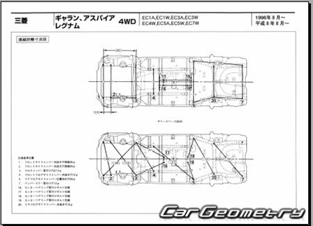 Mitsubishi Galant & Legnum (EA# EC#) 1996-2003 (RH Japanese market) Body dimensions