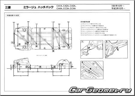 Mitsubishi Mirage (2DR 3DR) 1991-1995 (RH Japanese market) Body dimensions