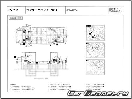 Mitsubishi Lancer Cedia (CS2A CS5A) 2000-2003 (RH Japanese market) Body dimensions