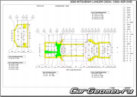 Mitsubishi Lancer Cedia (CS2A CS5A) 2000-2003 (RH Japanese market) Body dimensions